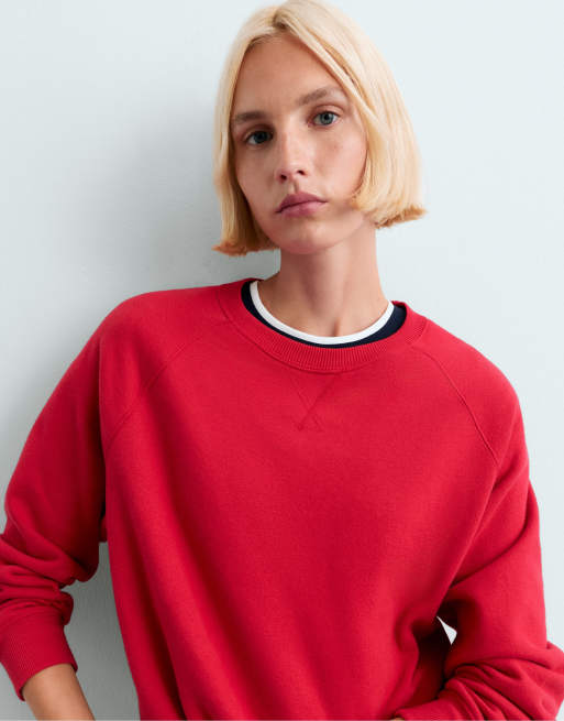 OYSHO felpa girocollo in pile di misto cotone rosso mélange, 3 di 7