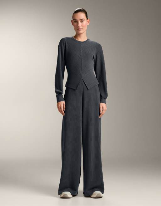 OYSHO - Felpa grigia a righe asimmetriche in modal, 2 di 4