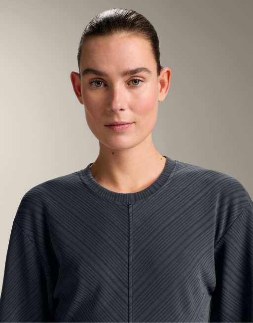 OYSHO - Felpa grigia a righe asimmetriche in modal, 4 di 4