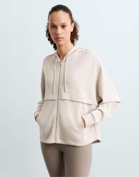 OYSHO - Felpa in modal soft touch color visone chiaro con zip - view 1