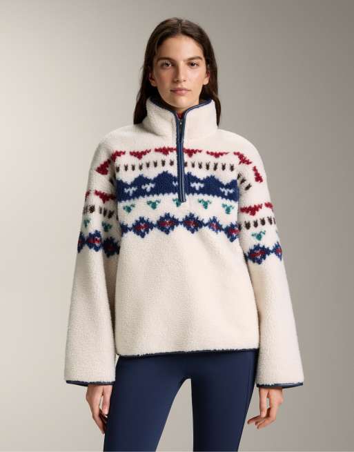 OYSHO - Felpa in montone sintetico écru con dettaglio geometrico