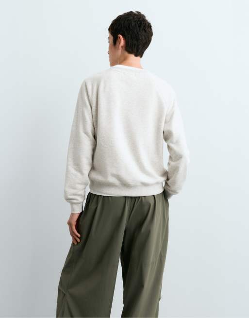 OYSHO - Felpa morbida con scollo rotondo grigio chiaro mélange, 4 di 7