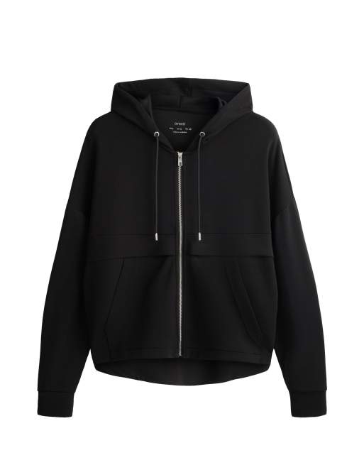 OYSHO - Felpa morbida in modal nera con zip, 5 di 5