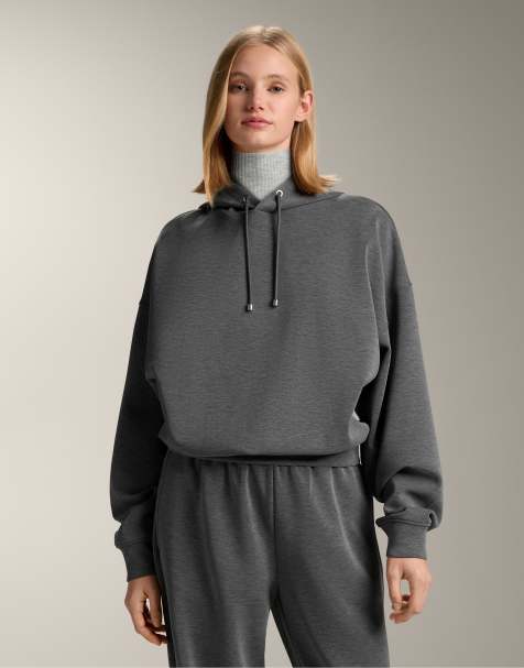 OYSHO - Felpa squadrata in modal grigio mélange spazzolato con cappuccio - view 1