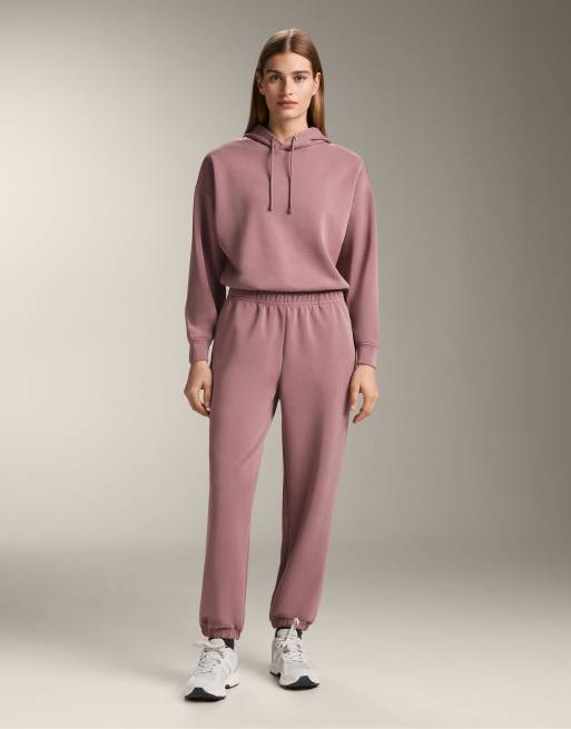 Oysho - Felpa squadrata rosa malva in modal spazzolato con cappuccio, 2 di 4