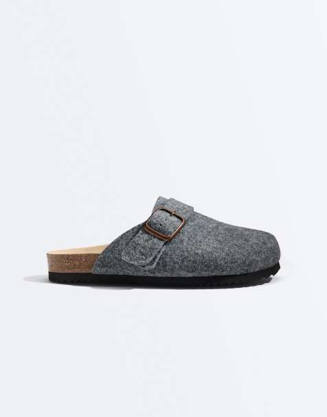 OYSHO Felt-effect buckle clogs in grey - view 1