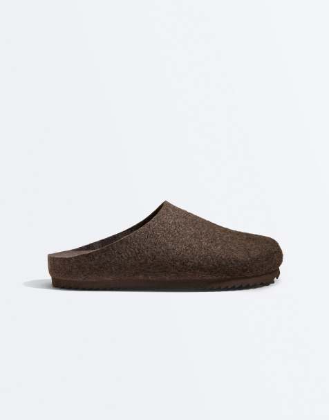 OYSHO Felt-effect clogs in brown - view 1