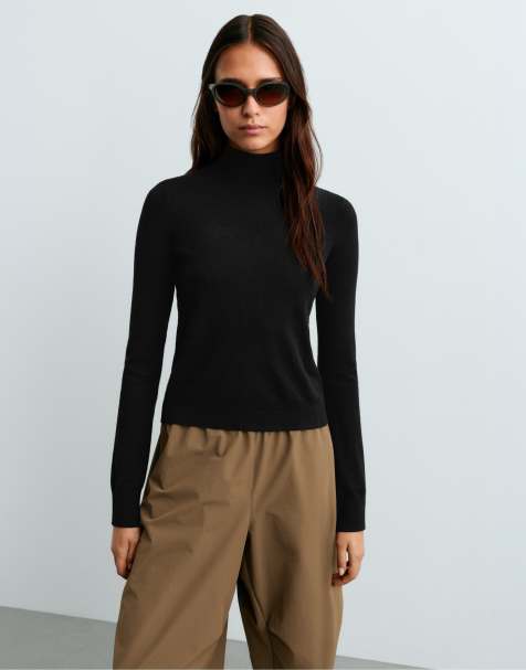 OYSHO Fine knit jumper with perkins neck in black - view 1