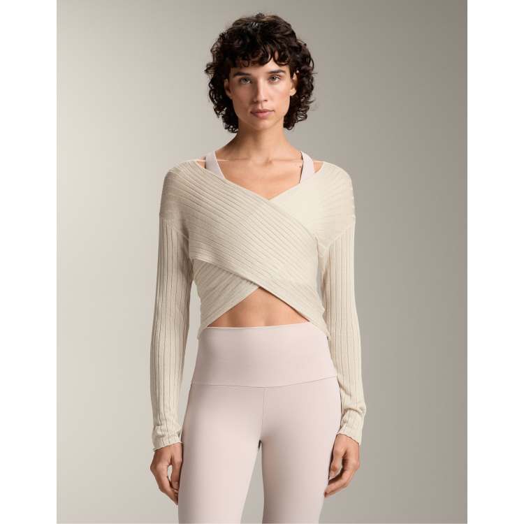 OYSHO Fine-knit semi-sheer rib crossover jumper in light