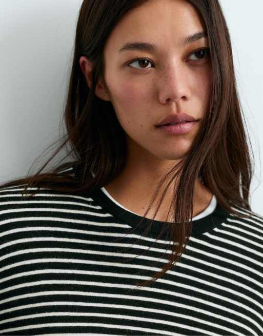 OYSHO Fine-knit striped jumper in black, 3 of 5