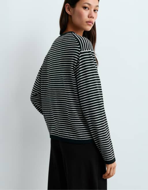 OYSHO Fine-knit striped jumper in black, 4 of 5