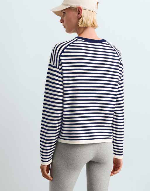 OYSHO Fine knit striped jumper in ecru and blue, 4 of 6