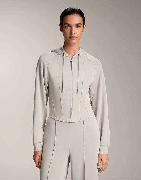 OYSHO Fitted crop hoodie with soft-touch modal in taupe
