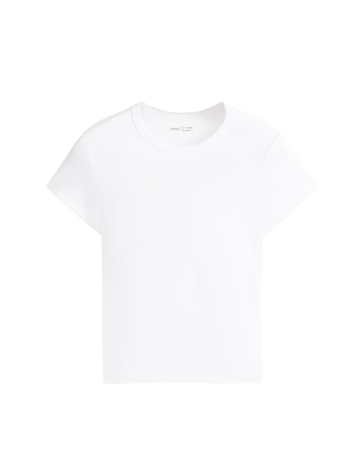 OYSHO Fitted rib cotton blend t-shirt in white, 5 of 6