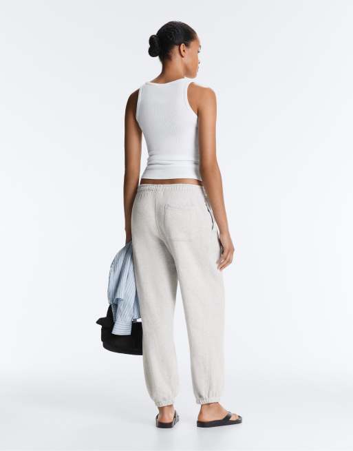 OYSHO Fitted rib strap t-shirt with cotton and modal in off-white, 3 of 4