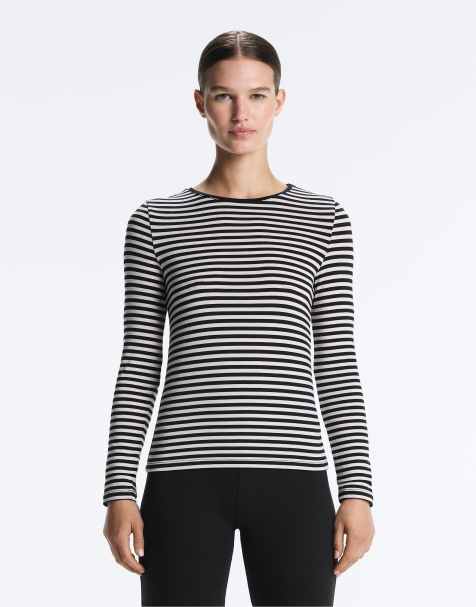 OYSHO Fitted striped long sleeve t-shirt in black - view 1