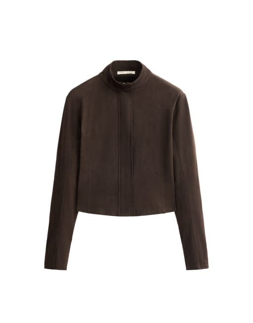 OYSHO Fitted suede-effect jacket in dark brown, 5 of 5