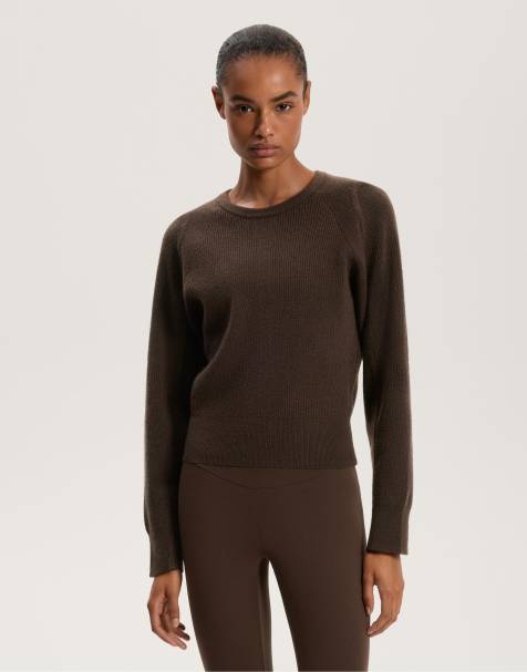 OYSHO Fitted waist rib knit jumper in brown