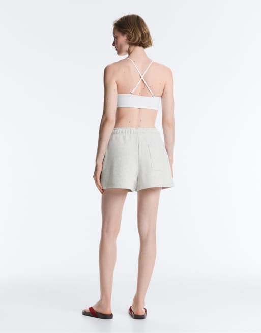 OYSHO – Fleece-Shorts aus Baumwollmix in Blassgrau meliert, 4 von 7