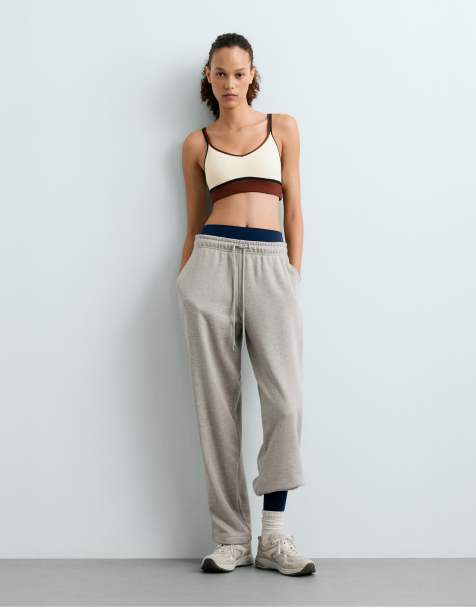 OYSHO fleecejoggers i bomullsmix, mellangrå melange - view 1