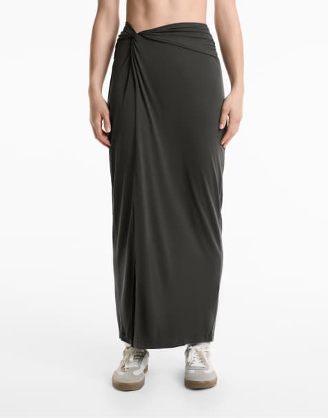 OYSHO Floaty knotted midi skirt with modal in anthracite - view 1