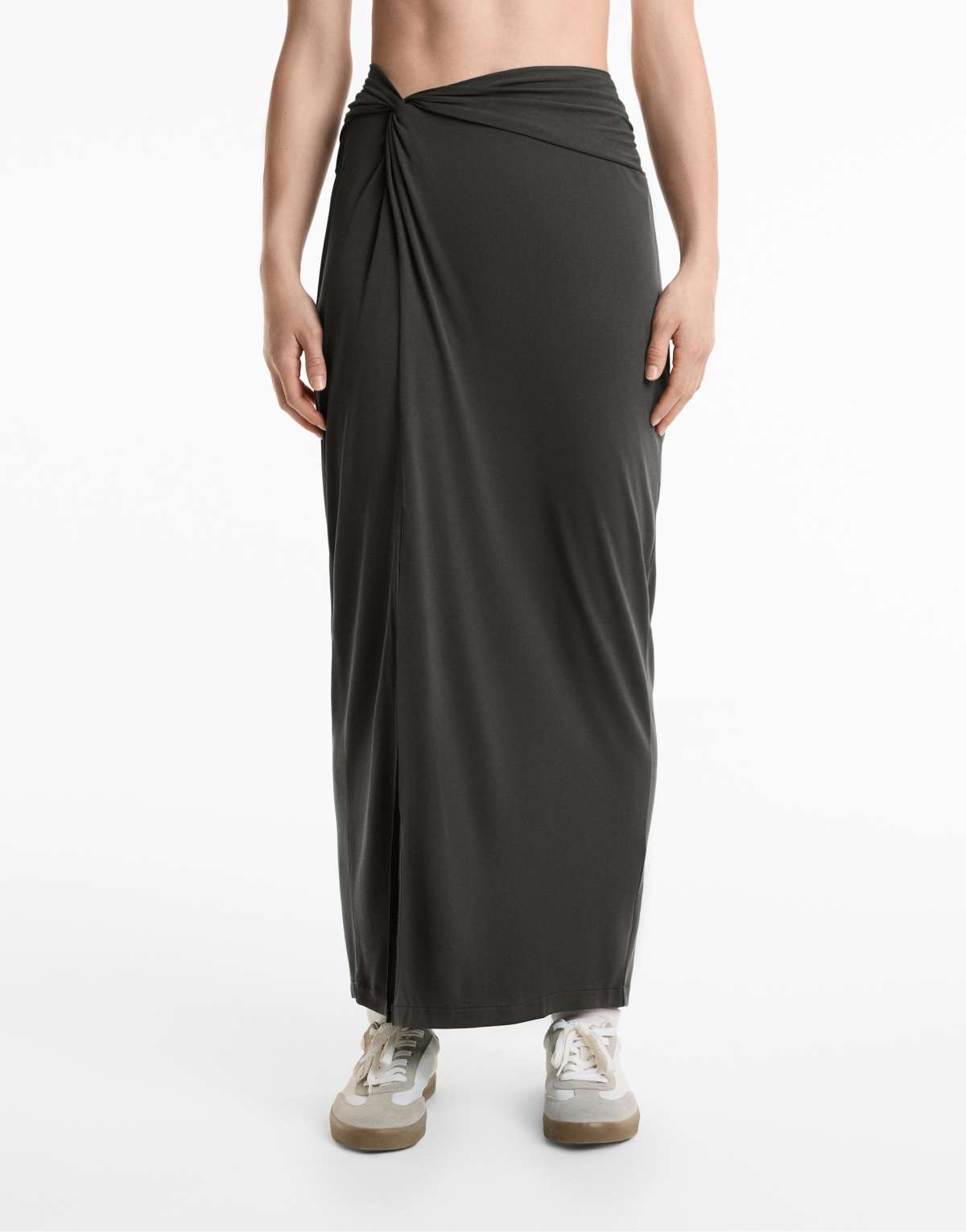 Oysho Floaty knotted midi skirt with modal in anthracite