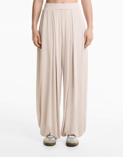 OYSHO floaty modal blend puffed trousers in pale mink