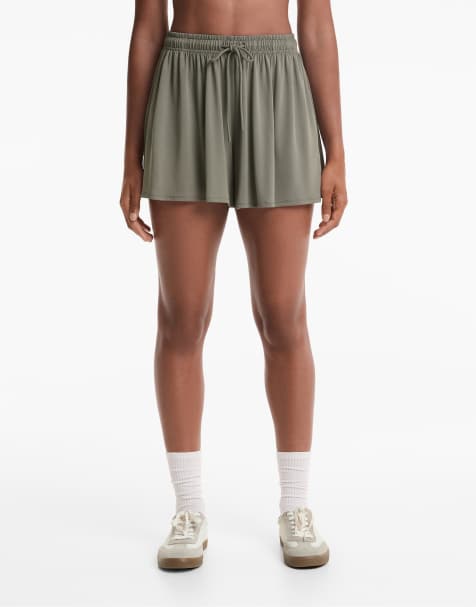 Oysho Floaty wide-leg shorts with modal in khaki - view 1