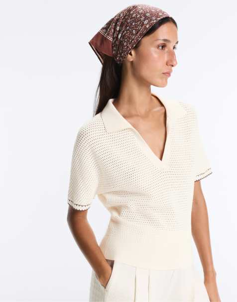 OYSHO Floral 100% cotton scarf in brown - view 1