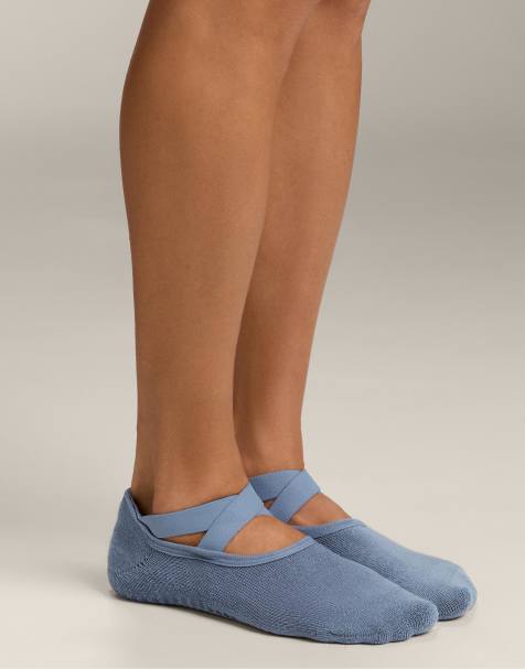 Oysho – Gepolsterte Yoga- und Pilates-Socken in Blau und Schwarz aus Baumwollmix mit überkreuzten Riemen, 2er-Paar - view 1