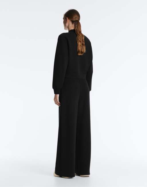 OYSHO – Gerade geschnittene, gestreifte Hose in Schwarz mit weichem Modal, 3 von 4
