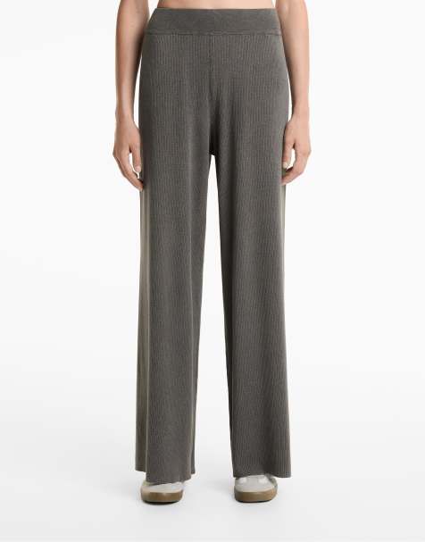 Oysho – Gerade geschnittene Hose aus gewaschenem Strick in verwaschenem Anthrazit - view 1