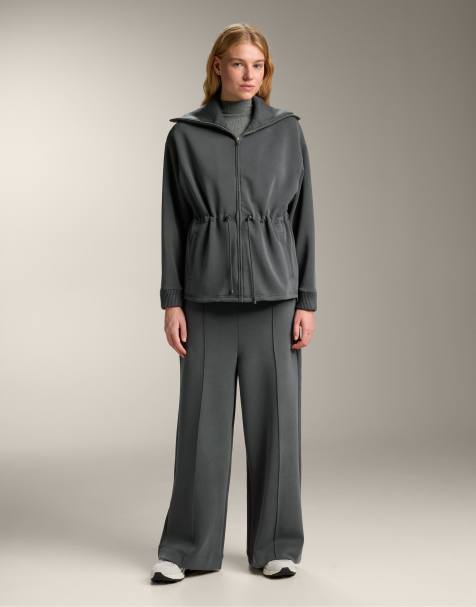 OYSHO – Gerade geschnittene Hose in Anthrazit mit angerautem Modal und superhohem Bund - view 1