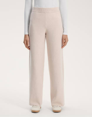 OYSHO - Gerade geschnittene Strickhose in Grau mit seitlichem, geripptem Detail