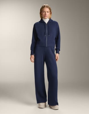 OYSHO - Gerade geschnittene Strickhose in Marineblau mit seitlichem, geripptem Detail