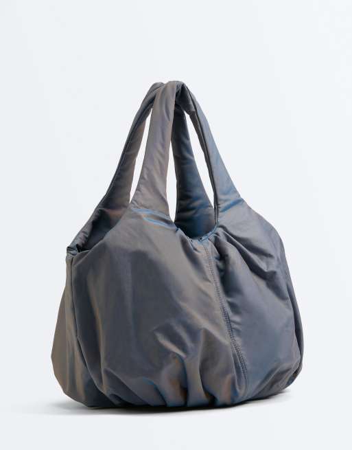 OYSHO – Geraffter Shopper in Blau, 3 von 4