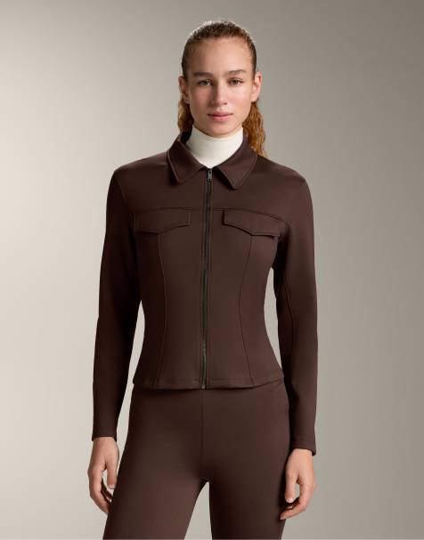 OYSHO – Gerippte Jacke aus Material in Neoprenoptik in Dunkelbraun - view 1