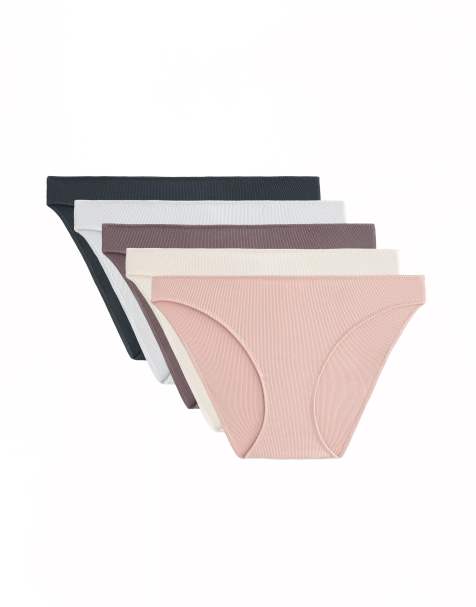 OYSHO – Gerippte, klassische Slips in Rosa und Grau mit u-förmigem Schnitt, 5er-Pack - view 1
