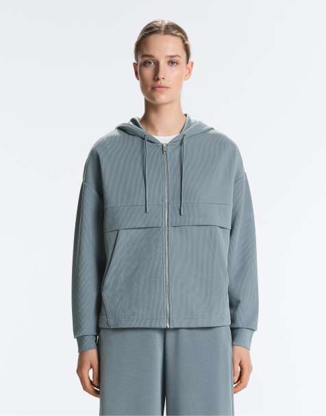 OYSHO – Gerippte Sweatshirtjacke aus weichem Modal in Graublau mit Reißverschluss - view 1