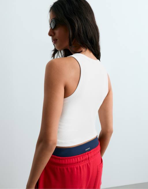 Oysho – Geripptes, langes Tanktop aus Modalmix in Weiß, 4 von 6