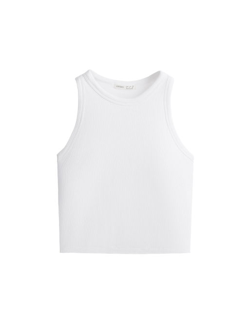 Oysho – Geripptes, langes Tanktop aus Modalmix in Weiß, 6 von 6