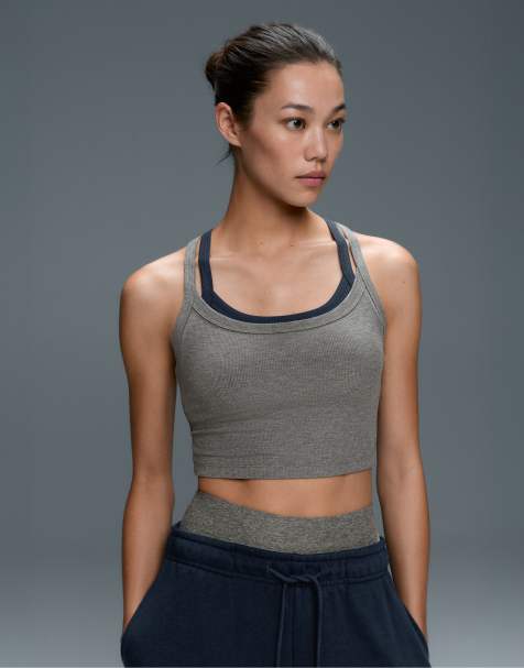 OYSHO geripptes, meliertes Tanktop / Übertop in Grau und Marineblau - view 1