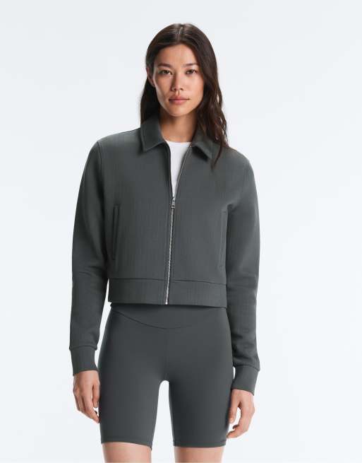 OYSHO gestreifte Baumwoll-Piqué-Jacke in Grau, 2 von 4