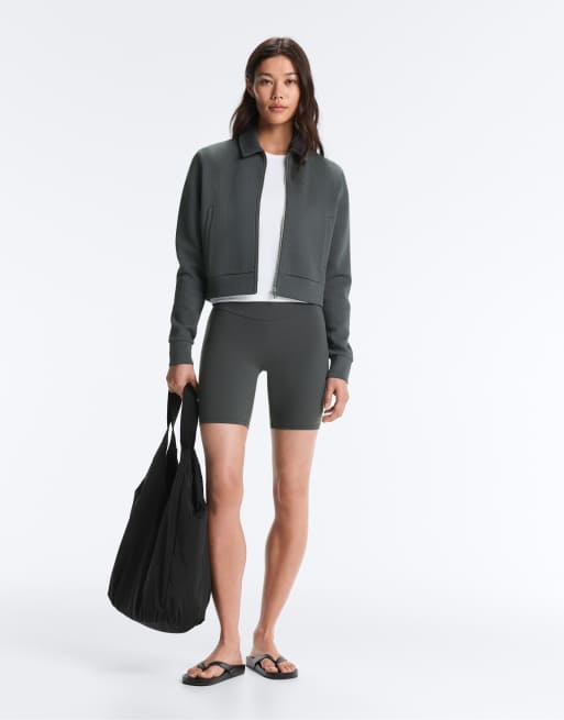 OYSHO gestreifte Baumwoll-Piqué-Jacke in Grau, 3 von 4