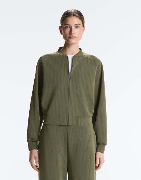 OYSHO – Gestreifte Bomberjacke in Khaki mit weichem Modal - view 1