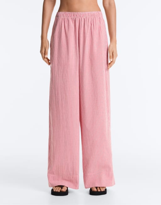 OYSHO – Gestreifte Hose aus 100% Baumwolle in Rot mit geradem Bein, 2 von 4