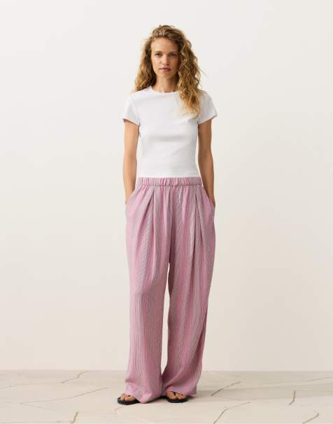 OYSHO – Gestreifte Hose in Rosa mit geradem Schnitt - view 1