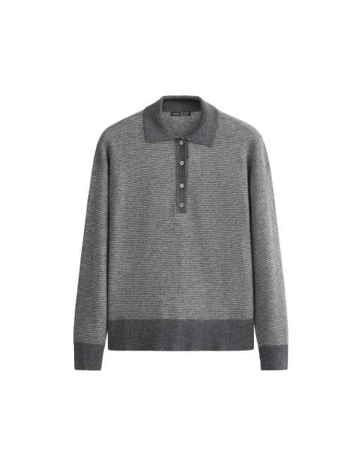 OYSHO gestreifter Polo-Strick aus 100 % Wolle in Anthrazit, 5 von 5