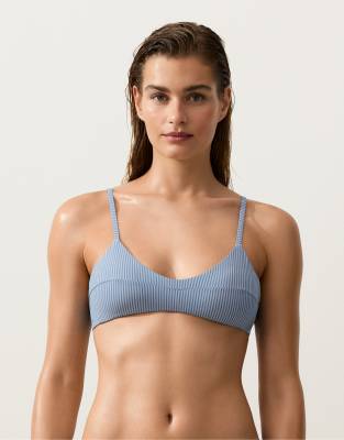 Gestreiftes Bikinioberteil in Blau Blau S