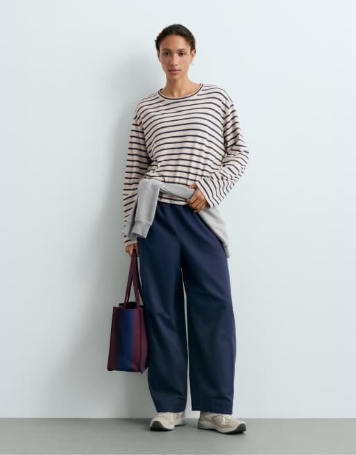 OYSHO gestreiftes Langarm-T-Shirt aus Baumwollmix in Mink-Melange, 2 von 5